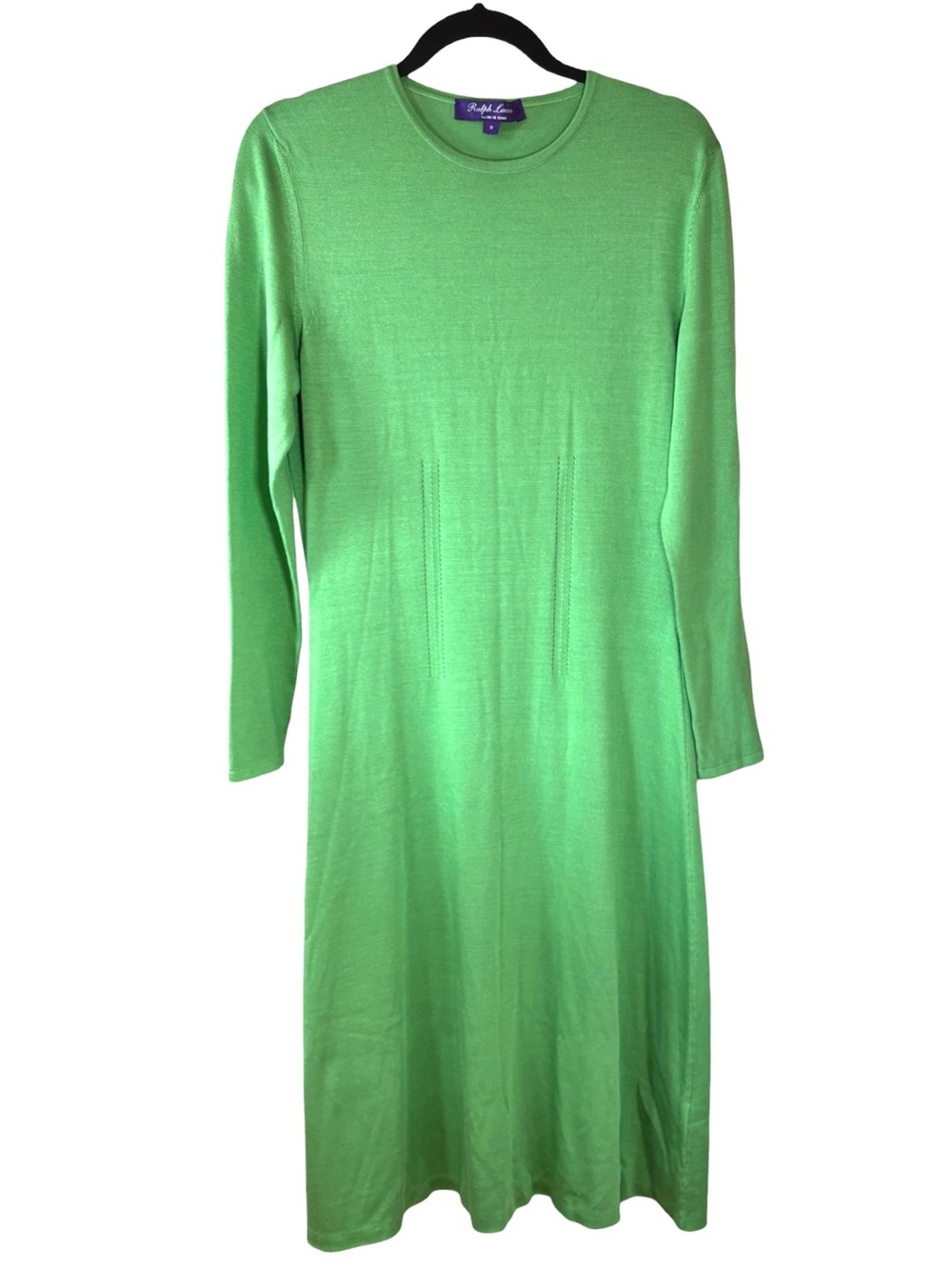 Ralph Lauren Purple Label Silk Knit Long Sleeve Midi Dress Made Italy Green M